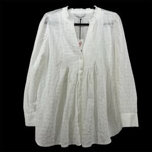 The Nines by Hatch Size L White Peasant Top Long Sleeve Pintuck Pleated Blouse